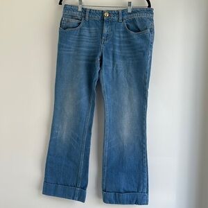 GUCCI | Skinny Flare Blue Jeans with Cuffed Bottoms